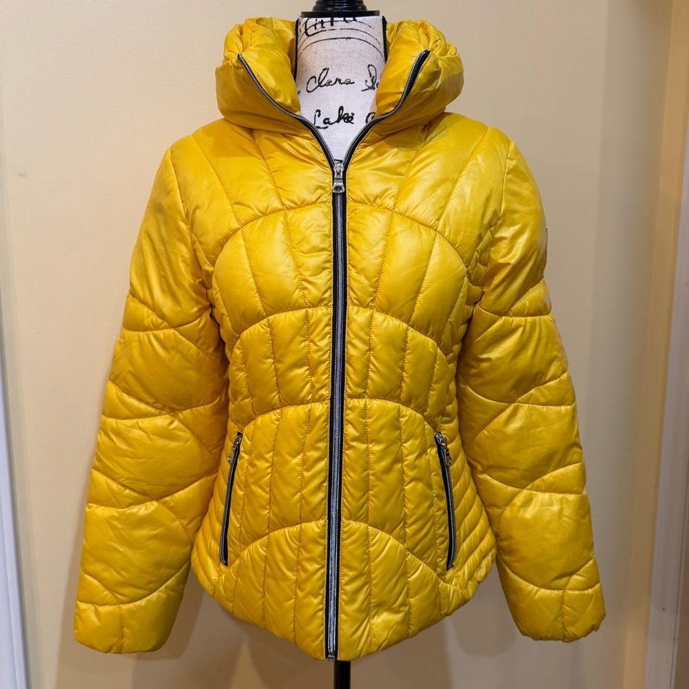 Guess Women's Yellow Puffer Coat, M